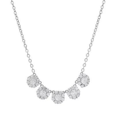 Lab Created Sterling Silver Moissanite Diamond Floral Cluster Necklace (3 CTTW)