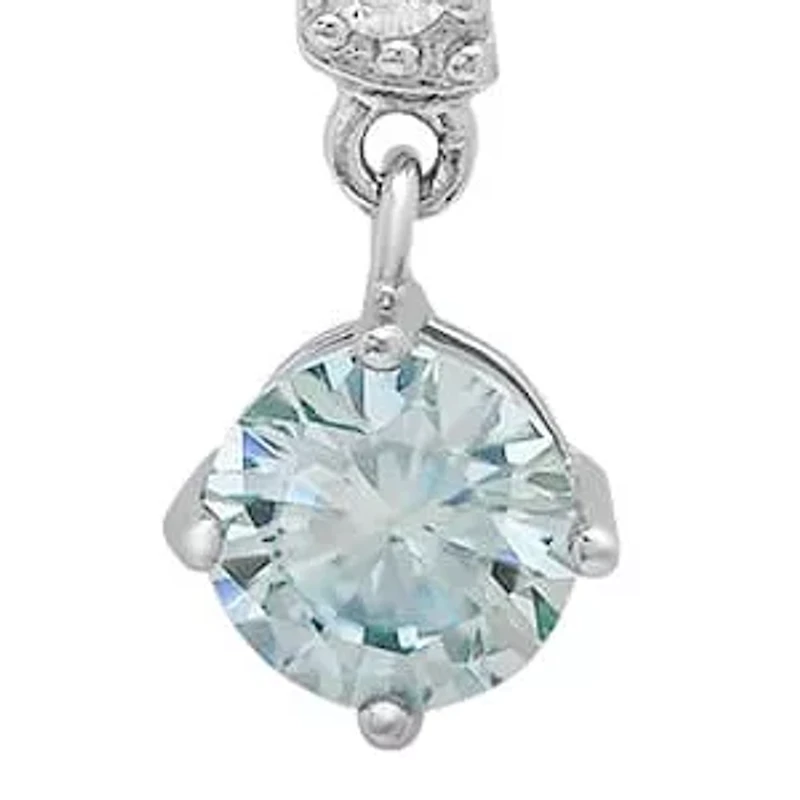 Lab Created Sterling Silver Bow Drop Turquoise Moissanite Diamond Necklace .5 CTTW