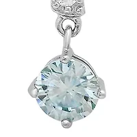 Lab Created Sterling Silver Bow Drop Turquoise Moissanite Diamond Necklace .5 CTTW