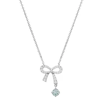 Lab Created Sterling Silver Bow Drop Turquoise Moissanite Diamond Necklace .5 CTTW