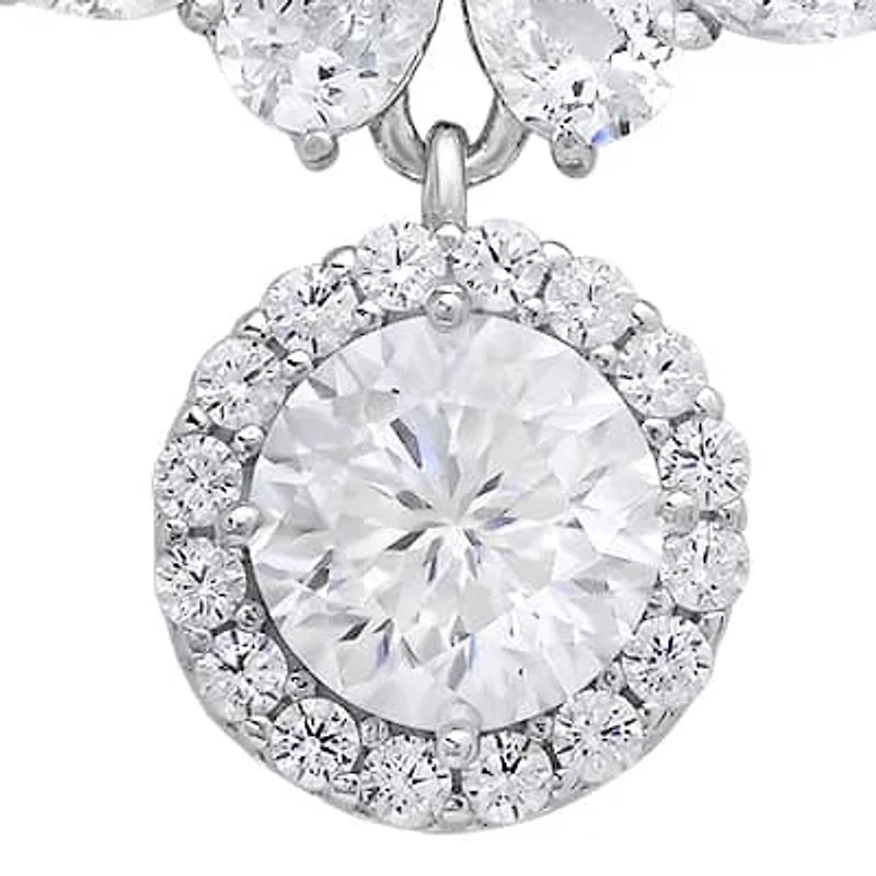 Lab Created Sterling Silver Moissanite Diamond Floral Drop Necklace 3 CTTW
