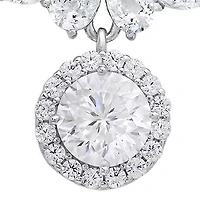Lab Created Sterling Silver Moissanite Diamond Floral Drop Necklace 3 CTTW