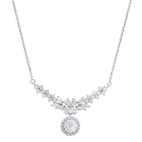 Lab Created Sterling Silver Moissanite Diamond Floral Drop Necklace 3 CTTW