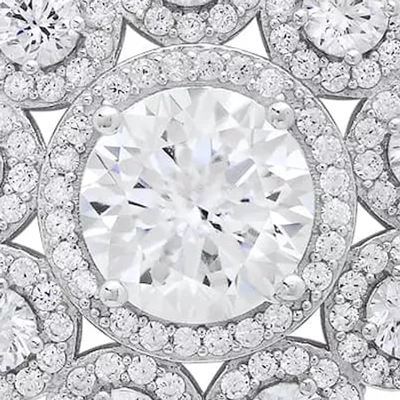 Lab Created Sterling Silver Moissanite Diamond Floral Halo Pendant Necklace 6 CTTW