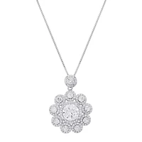 Lab Created Sterling Silver Moissanite Diamond Floral Halo Pendant Necklace 6 CTTW