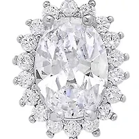 Lab Created Sterling Silver Moissanite Diamond Oval Halo Drop Necklace 2 CTTW
