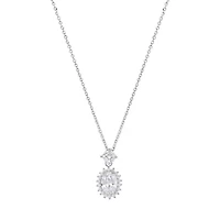 Lab Created Sterling Silver Moissanite Diamond Oval Halo Drop Necklace 2 CTTW