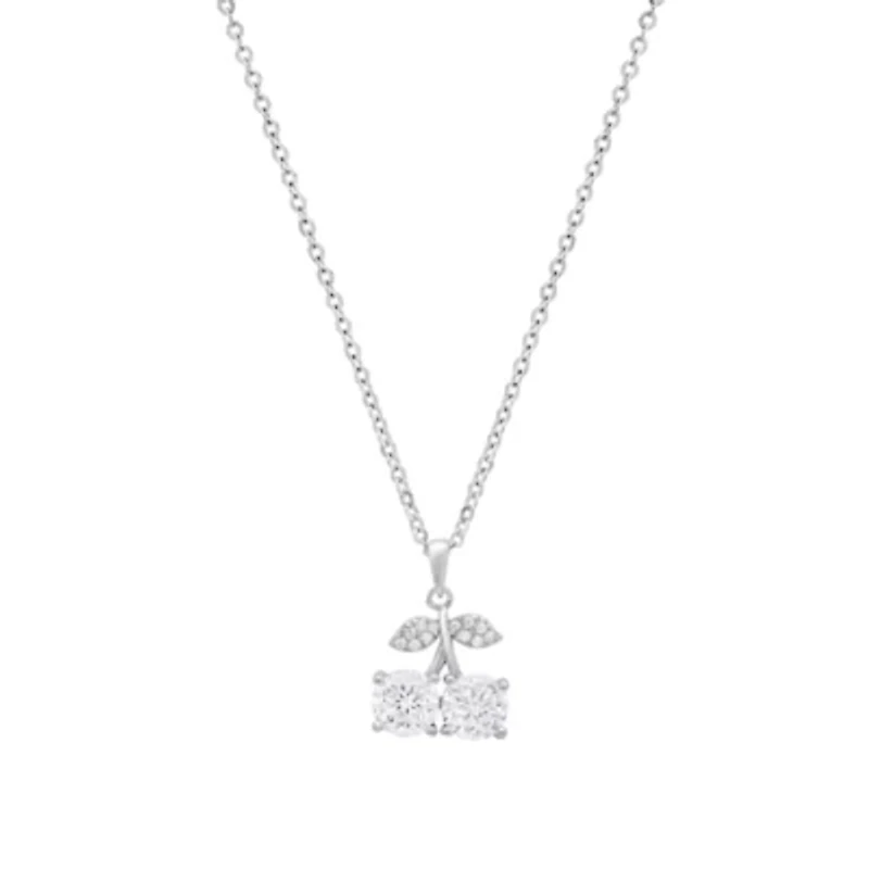 Lab Created Sterling Silver Moissanite Diamond Twin Cherry Pendant Necklace 1 CTTW