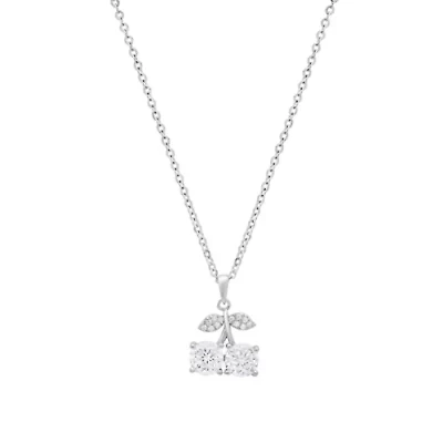 Lab Created Sterling Silver Moissanite Diamond Twin Cherry Pendant Necklace 1 CTTW