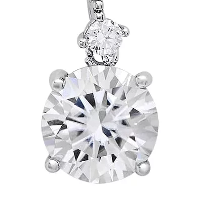 Lab Created Sterling Silver Moissanite Diamond Graduating Drop Pendant Necklace 2 CTTW