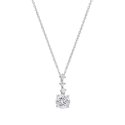 Lab Created Sterling Silver Moissanite Diamond Graduating Drop Pendant Necklace 2 CTTW