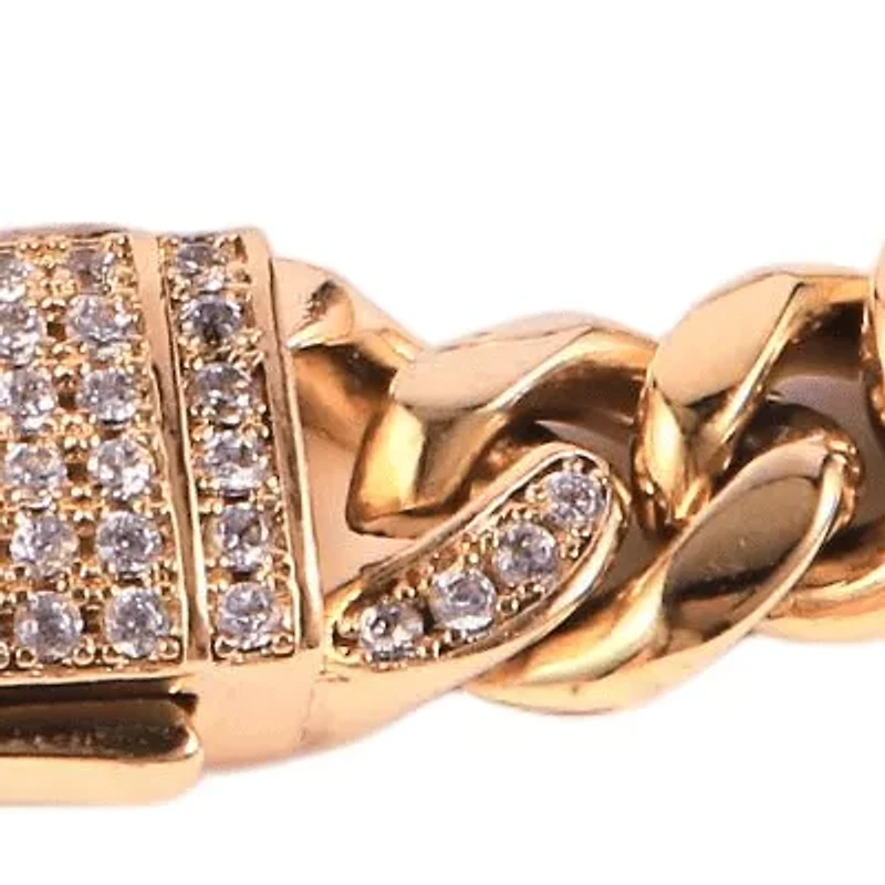 18K Gold Plated Cuban Link Bracelet 8mm with CZ Iced Out Lockbox Clasp
