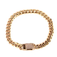 18K Gold Plated Cuban Link Bracelet 8mm with CZ Iced Out Lockbox Clasp