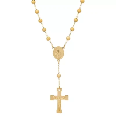 Gold-Tone Stainless Steel Rosary with Cross and Crucifix