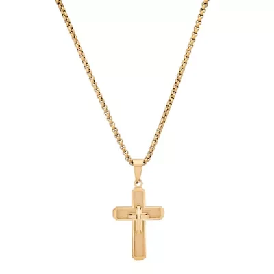 Gold-Plated Layered Cross Box Chain Necklace