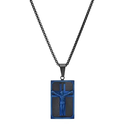Two-Tone Stainless Steel Crucifix Prayer Plaque Necklace