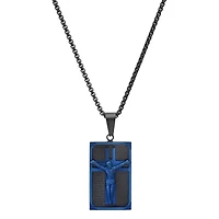 Two-Tone Stainless Steel Crucifix Prayer Plaque Necklace