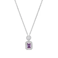 Lab Created Sterling Silver Emerald Cut Diamond Halo Pendant Necklace