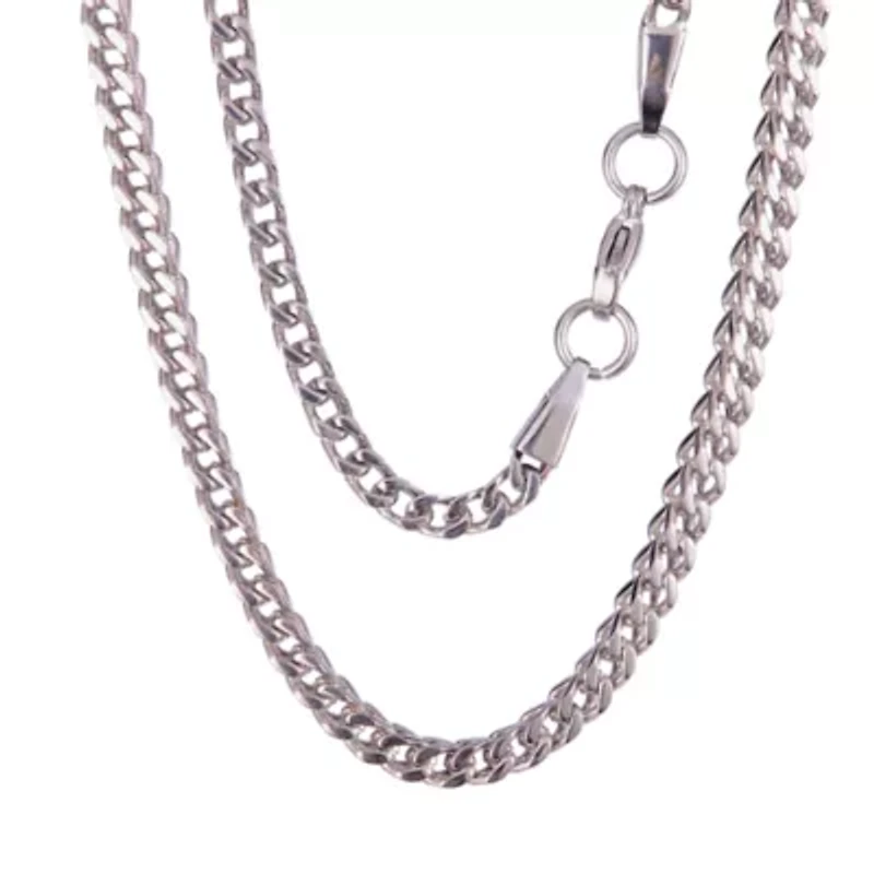 5mm Box Chain Link Stainless Steel Necklace Bracelet Set (Silver)
