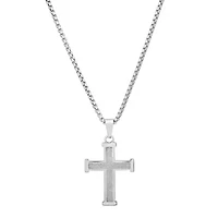 Men's Textured Silver Cross Box Chain Necklace