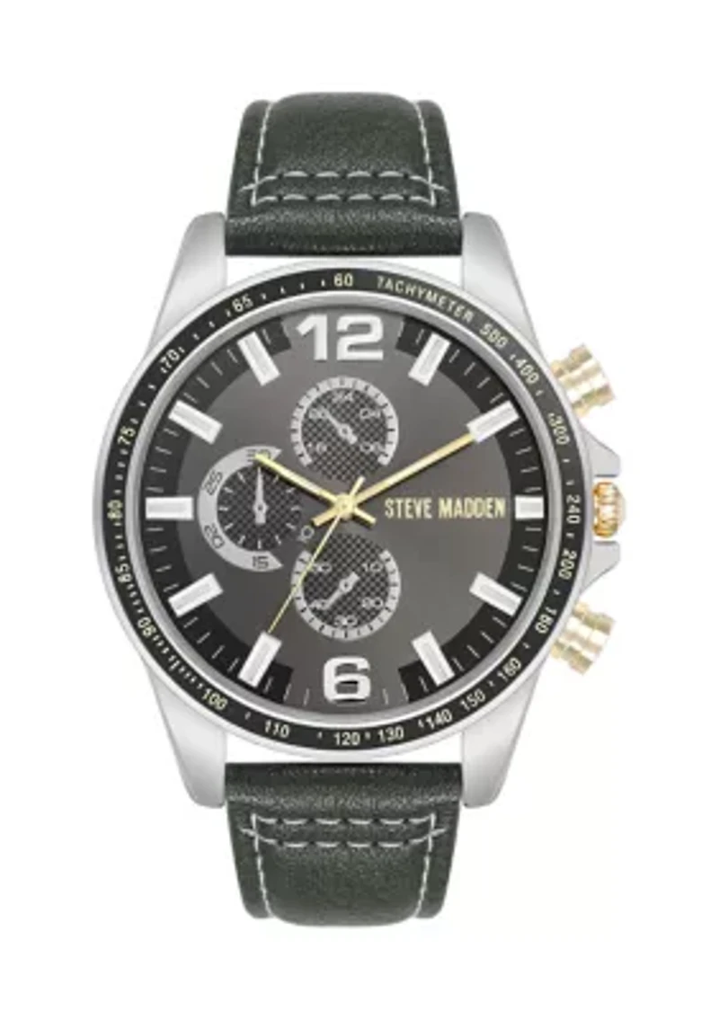Men's Modern Gray Faux Leather and Two-Tone Alloy Metal Watch