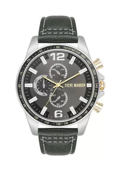 Men's Modern Gray Faux Leather and Two-Tone Alloy Metal Watch
