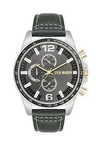 Men's Modern Gray Faux Leather and Two-Tone Alloy Metal Watch
