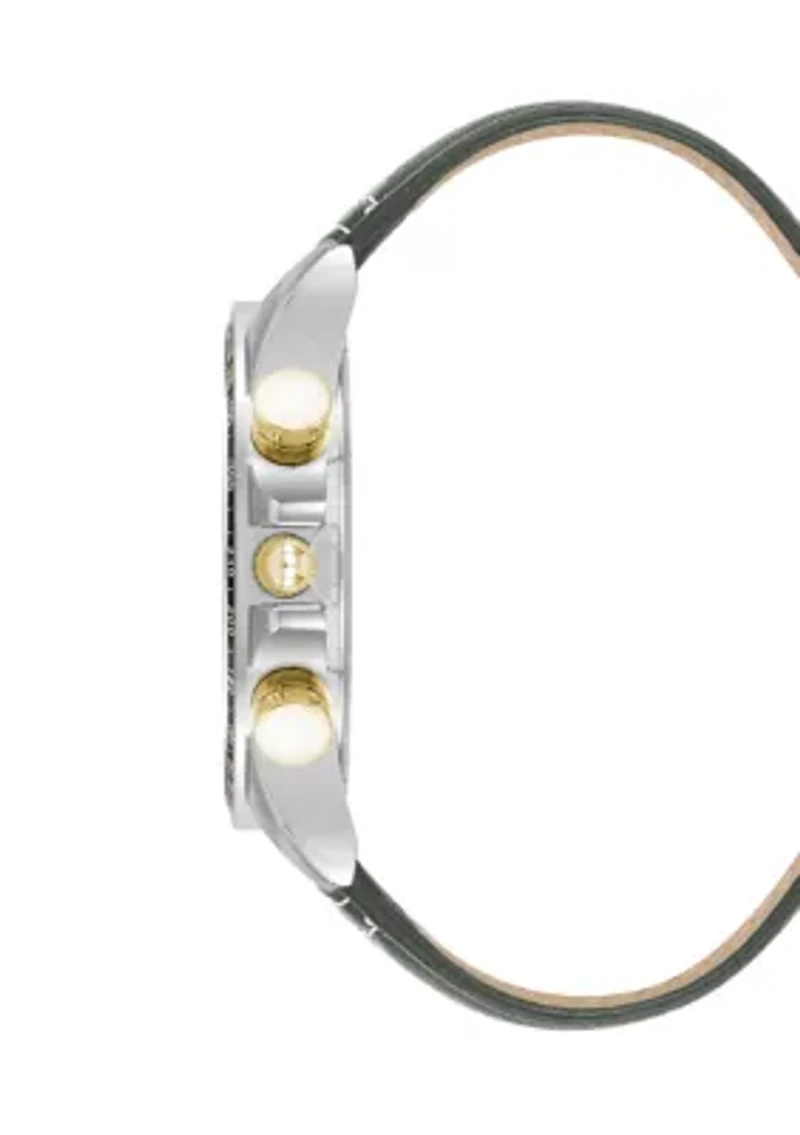 Men's Modern Gray Faux Leather and Two-Tone Alloy Metal Watch