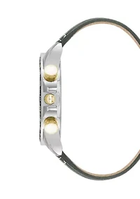 Men's Modern Gray Faux Leather and Two-Tone Alloy Metal Watch