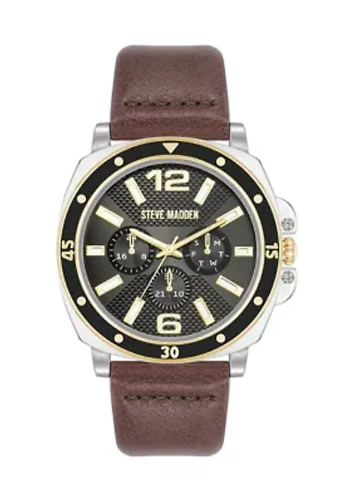 Men's Stylish Brown Faux Leather and Two-Tone Alloy Metal Watch