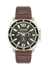 Men's Stylish Brown Faux Leather and Two-Tone Alloy Metal Watch