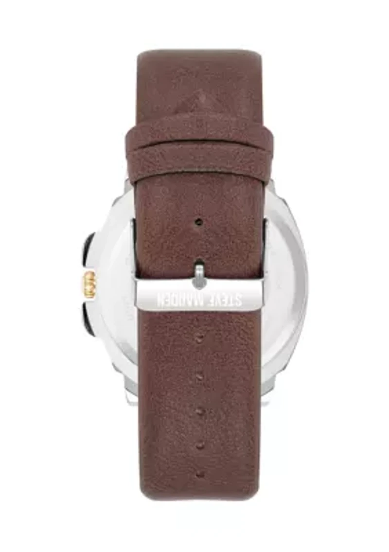 Men's Stylish Brown Faux Leather and Two-Tone Alloy Metal Watch
