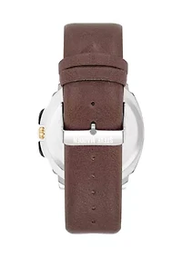 Men's Stylish Brown Faux Leather and Two-Tone Alloy Metal Watch