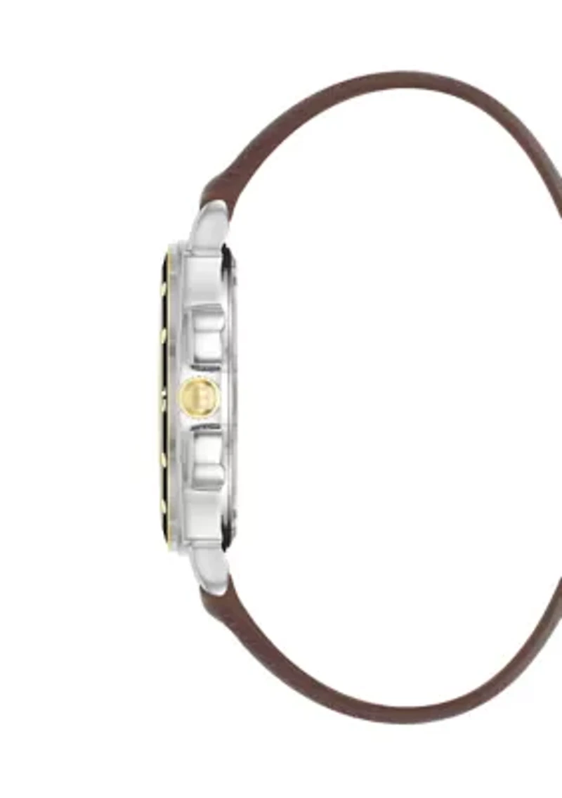 Men's Stylish Brown Faux Leather and Two-Tone Alloy Metal Watch