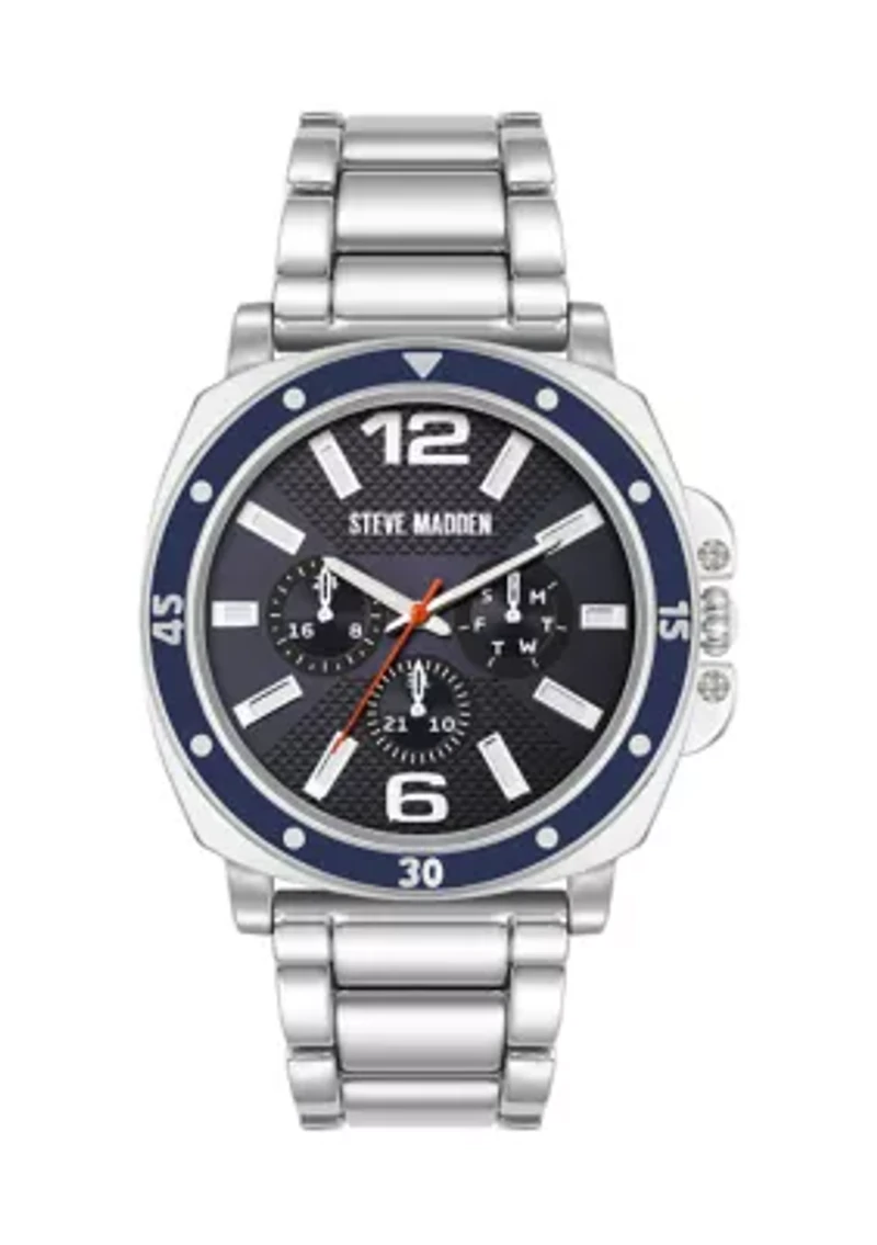 Men's Polished Silver Alloy Metal Watch