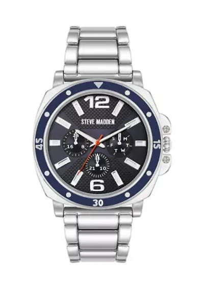 Men's Polished Silver Alloy Metal Watch