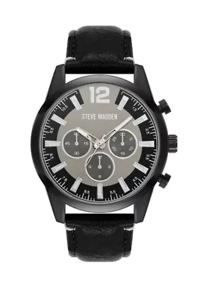 Men's Sophisticated Gray Faux Leather Strap Watch