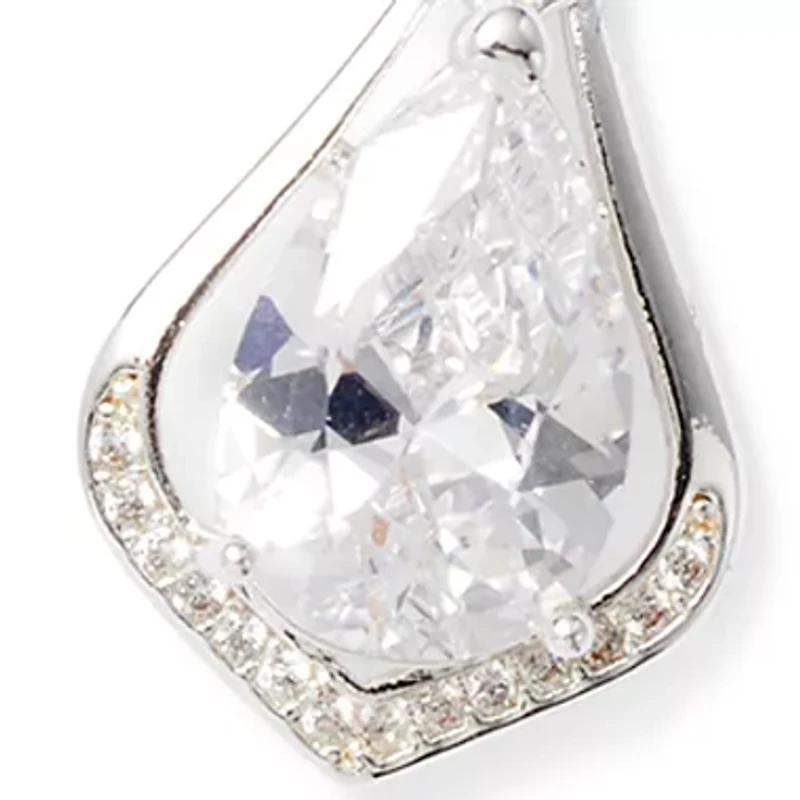 Silver Plated Cubic Zirconia Teardrop Pendant and Stud Earring Set