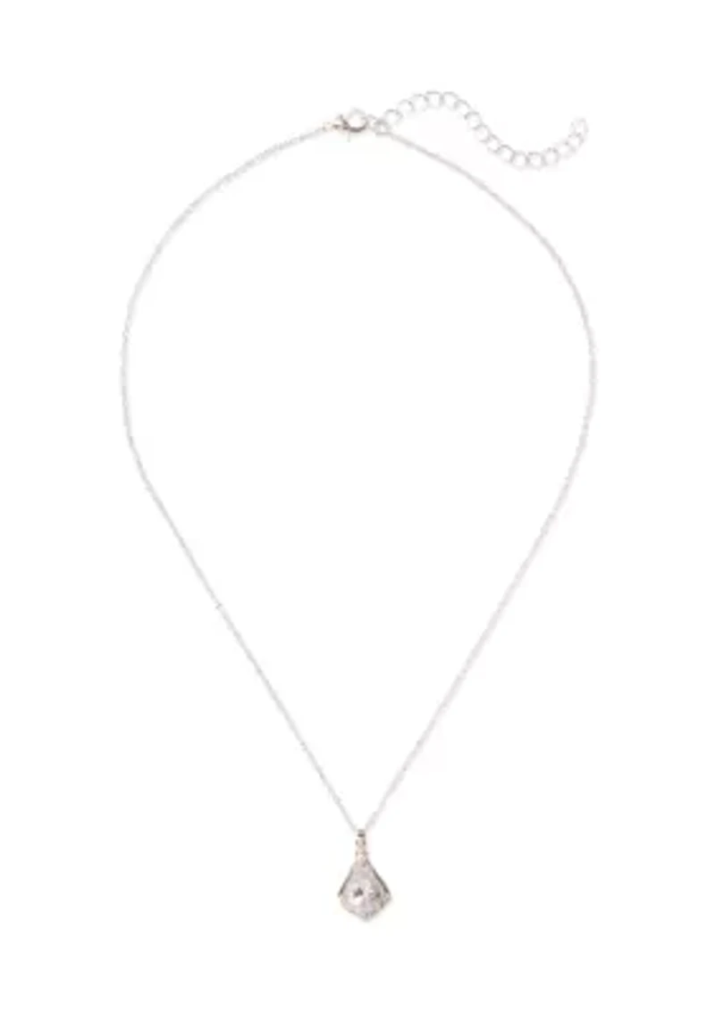 Silver Plated Cubic Zirconia Teardrop Pendant and Stud Earring Set