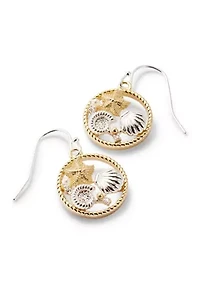 Fine Plated Two Tone Sea Life Pendant Necklace and Drop Earrings Set