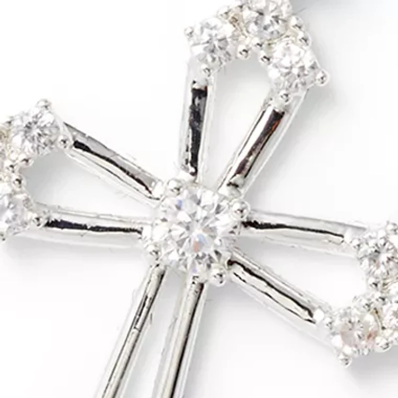 Fine Plated Cubic Zirconia Cross Necklace and Stud Earrings Set 