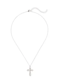 Fine Plated Cubic Zirconia Cross Necklace and Stud Earrings Set 