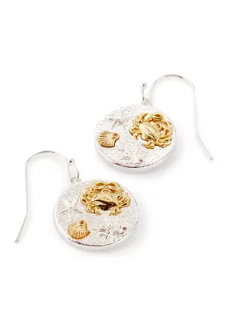 Fine Plated Two Tone Imprinted Sea life Pendant Necklace and Drop Earring Set