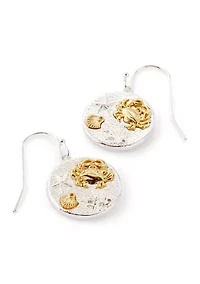Fine Plated Two Tone Imprinted Sea life Pendant Necklace and Drop Earring Set