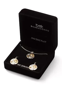 Fine Plated Two Tone Imprinted Sea life Pendant Necklace and Drop Earring Set