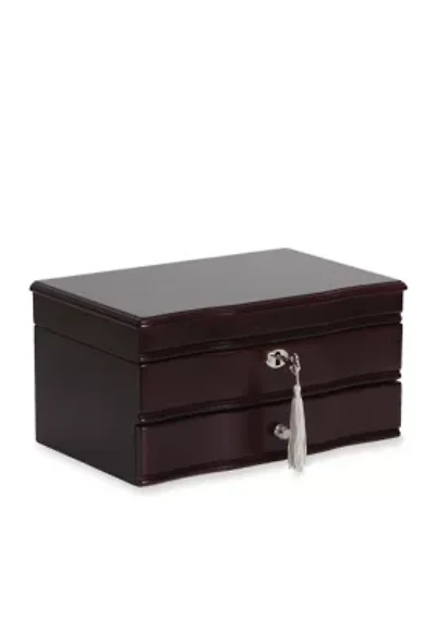 Davina Locking Wooden Jewelry Box in Mahogany Finish