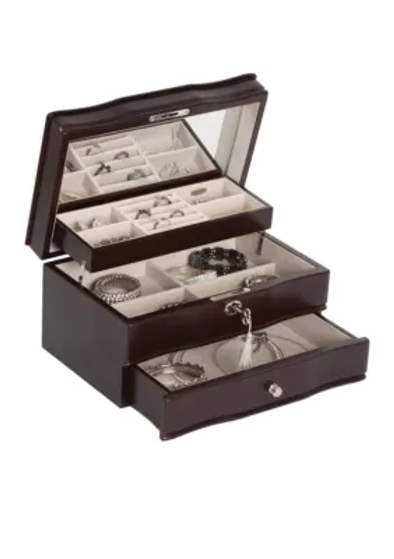 Davina Locking Wooden Jewelry Box in Mahogany Finish