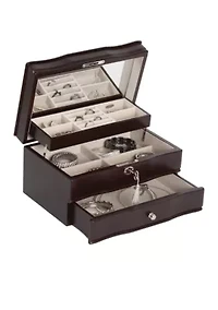 Davina Locking Wooden Jewelry Box in Mahogany Finish