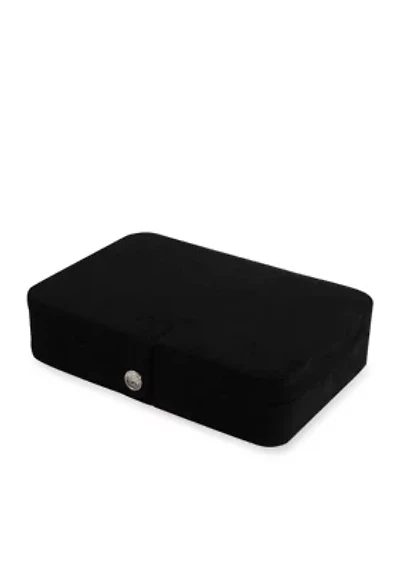 Maria Plush Fabric Jewelry Box and Ring Case with Twenty-Four Sections in Black - Online Only