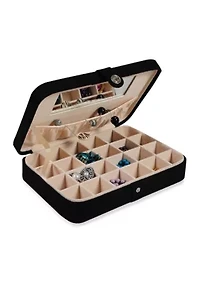 Maria Plush Fabric Jewelry Box and Ring Case with Twenty-Four Sections in Black - Online Only